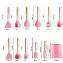 12 PCS Silicone Cooking Tools With Wooden Handle, Kitchen Utensil Set, Cooking Utensils Set Heat Resistant & Non-Scratch For Nonstick Pans, Utensil Set Includes Spatula, Spoon & Tongs, Kitchen Accessor - Grey - View 8