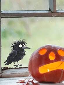 1pc 2D Funny Spiky Crow Halloween Window Sticker, Removable No Residue, Holiday Atmosphere Decor, Home Style Upgrade, Dark Balcony Door Window Decoration, Waterproof Moisture-Proof No Curling Easy Installation, Single Color Transparent, 5.5*5.5inch - Black - View 2