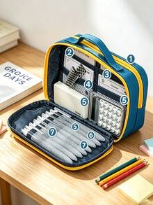 Personalized Pencil Case,Personalized Self-Defined Name Pencil Case, Featuring Cute Cartoon Stationery Designs, Large Capacity With Multiple Layers And Pockets For Spacious And Portable Storage. - Multicolor - View 5