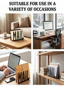 Modern Aesthetic Black Metal Hollow Letter Organizer, Desktop Mail Sorting File Rack, Office Envelope Document Storage, Minimalist Decor - Multicolor - View 7