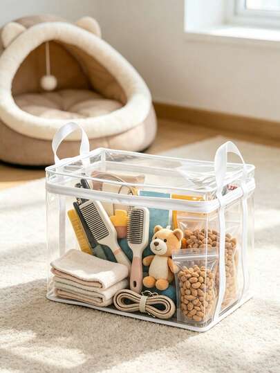Transparent Foldable Dust-Proof Visible Storage Organizer Bag With Zipper, Portable Handheld Transparent Storage Box, Large Capacity Stackable Classified Storage Fabric Bag, Moisture-Proof Dust-Proof Home Wardrobe Storage Bag; Multi-Purpose Storage Box Suitable For Books, Clothes, Handbags, Stationery, Cosmetics, Towels, Craft Materials; Suitable For Students, Housewives, Travelers, Office Workers, Book Lovers; Applicable For Bedroom Wardrobe, Classroom Dormitory, Travel Luggage, Bathroom, Closet, Daily Home Organization, Campus Book Storage