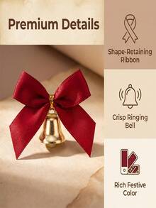 18pcs Red Mini Ribbon Bow Bells With Bell Caps Suitable For Holiday Gift Wrapping, Christmas Decorations, New Year Crafts - Satin Texture Bows, Craft Ribbon For DIY Present (No Feathers) - Multicolor - View 4