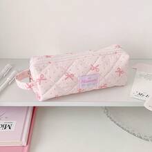 Korean Style Polka Dot Handheld Pencil Case With Bow, Stationery Bag, Portable Compartment Storage Bag For Students - Bow Handle - View 13