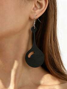 1 Pair Minimalist Long Water Drop Double Layer PU Leather Gothic Style Earrings, Daily Commute Accessory, Personalized Casual Ear Dangle - Multicolor - View 1