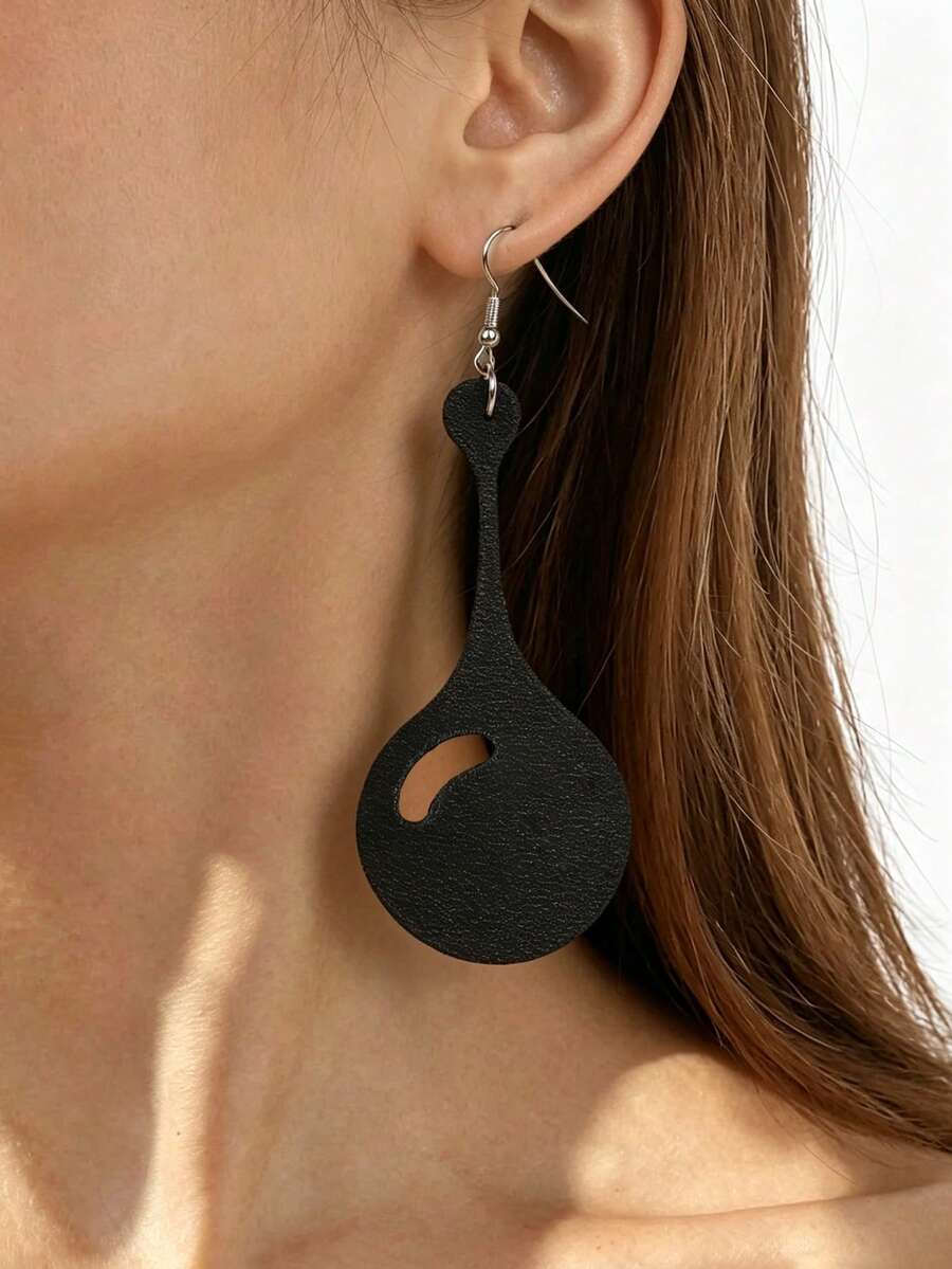 1 Pair Minimalist Long Water Drop Double Layer PU Leather Gothic Style Earrings, Daily Commute Accessory, Personalized Casual Ear Dangle - Multicolor - View 1