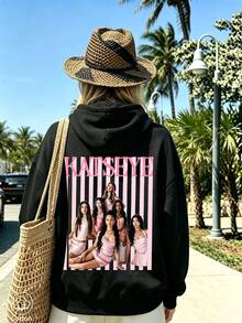 Women's Crew Neck Sweatshirt, Travel Hoodie With Pocket, Cotton T-Shirt, Basic Autumn-Winter Sweatshirt For Women - Black - View 3