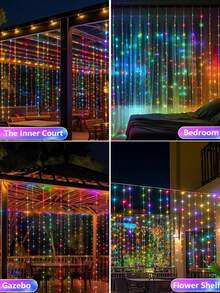 [Free Random Mini Window Stickers]3M Solar Curtain String Lights, 100/200/300 LEDS Garden Decoration Outdoor Waterproof Window Decor Fairy Lights Twinkle 8 Lighting Modes For Garden Patio Porch Backyard Wedding Party Christmas Decor - Solar Powered Curtain String Lights - View 10