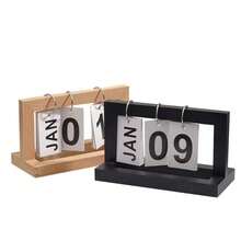 1pc Modern Minimalist Wooden Flip Calendar Perpetual Calendar Bedroom Desk Ornament Holiday Gift Decorative Table Calendar - Multi-color - View 3