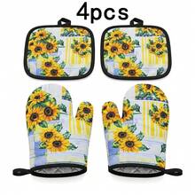 2/4pcs Blue And White Porcelain Print Thickened Kitchen Oven Mitts And Heat-Resistant Pads Set, Microwave Oven Baking Heat-Insulated Gloves, High Temperature Resistant - View 47