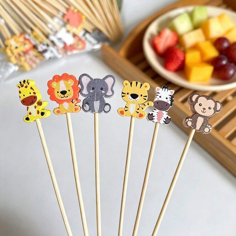 100 cây tăm cocktail tre hình động vật và trái cây dễ thương, tăm xiên thực phẩm sáng tạo cho tiệc, sinh nhật, đĩa trái cây, burger, sandwich