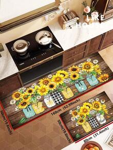 1pc 2D Autumn Floor Mat, Vintage Sunflower Pattern Diatomaceous Earth Mat, Super Absorbent, Non-Slip, Perfect For Bathroom, Kitchen And Dining Room, Quick Dry, Machine Washable, Perfect Gift For Home Decor And Bathroom Mat, Autumn Gift! - Multicolor - View 13