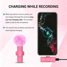 HITOZON Wireless Lavalier Lapel Microphone For Smartphone, Plug‑And‑Play Clip‑On Mic With Noise Reduction, Ideal For Vlogging, Live Streaming, Podcasting, Interviews & Teaching - Rose Red - View 3