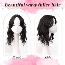 14 Inch European And American Synthetic Hair Topper With Bangs, Scalp Coverage Hairpiece, Water Topper Hair Clip Hair Accessory - Black - View 6