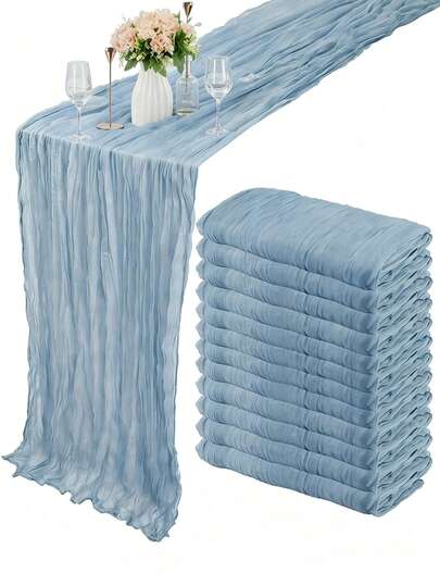 24/16/12/6/2/1pc Gray Blue Gauze Table Runner 120 Inch Bohemian Style Sheer Table Runner For Wedding Party Baby Shower Birthday Home Decor