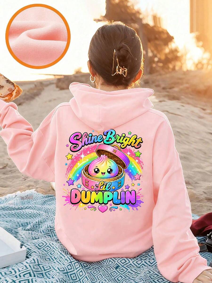 Tween Girl Fun Print Sweatshirt, Warm & Comfortable Thermal Lined Pullover Sweatshirt For Autumn/Winter - Pink - View 1