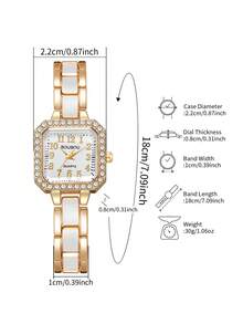 Women's Luxury Square Rhinestone Dial Quartz Watch, Elegant Small Square Wristwatch, Gift For Girlfriend (1pc/Set) Watch Box Not Included - White - View 4