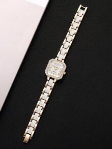 Women's Luxury Square Rhinestone Dial Quartz Watch, Elegant Small Square Wristwatch, Gift For Girlfriend (1pc/Set) Watch Box Not Included - White - View 8