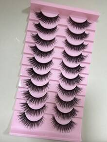 10 Pairs European & American Demon Cartoon Style False Eyelashes, Natural Soft Mixed Dense Multi-Layer Long Cross-Over 3D Voluminous Fluffy Eyelashes - Black - View 4