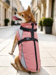 1pc Dog Winter Jacket, Built-In D-Ring Harness, High Visibility At Night, Soft Lining Warm Dog Vest, Zipper Closure High Collar Thick Snow Jacket, Suitable For Small, Medium And Large Dogs - Watermelon Pink - View 3