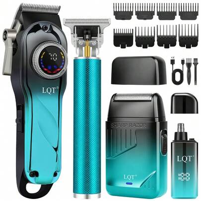 LQT Home Hair Cutting Tools -1/2/3/4pcs, Mini Hair Clipper, Foil Shaver, Ear & Nose Hair Trimmer, USB-C Charging, With Guide Combs, For Personal Beard Grooming, Home Hair Cutting And Easy Travel Use, Ideal Men's Gift, Father's Day Gift
