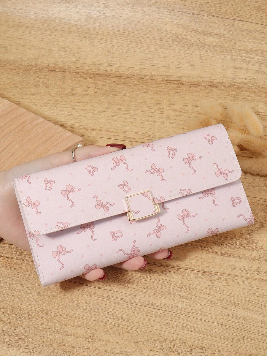 New Women's Long Button Wallet, Three Fold Multi Slot Simple Multi Slot Multi-Functional Wallet, Suitable For Outdoor Travel And Returning To School - Pink - View 1