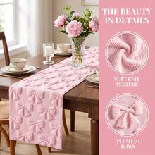 1pc Bowknot Rectangular Tablecloth Table Runner, Simple Cute 3D Soft Bowknot Pattern Decorative Table Runner For Dining Table, Living Room, Coffee Table, Quilted Table Runner Table Mat, Holiday Party Decoration - Pink - View 3