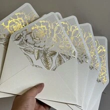 NIEWSPECIAL 10/20 Pcs Pearl Ivory Envelopes With Gold Foil Or Champagne Gold Flower Pattern Stickers And A Wax Seal For Invitation,Suit For 5*7inch Card - 135*192mm Design a - View 10