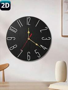 1pc Modern Silent Wall Clock, Japanese Quartz Movement, Black Round Frameless Design, Digital Display, Wooden, Silent No Ticking, Suitable For Living Room, Bedroom And Office Decor, Requires 1 AA Battery (Not Included) - 1PC - View 6