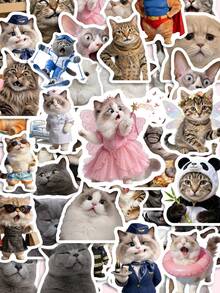 50Pcs PP Hilarious Role‑Play Cat Stickers, Prints Of Adorable Cats In Various Outfits And Expressions, Suitable For Journals, Skateboards, Guitars, Laptops, Tablets, Power Banks, Helmets, Luggage, Water Bottles, Earphone Cases - Multicolor - View 9