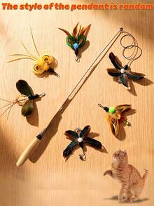 Cat Toys, Cat Teaser Wand, Interactive Pet Cat Toys, Realistic Insect Design, Release Cat's Natural Instincts, Kitten Chase Teaser Wand Set, With Bells And Beads, Encourage Exercise And Play, Cat Fun Gift, Material - Multicolor - View 8