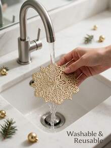 12pcs, Christmas, Gold Hollow PVC Drink Coasters, Washable Table Decor, Non-Slip Tableware Mats, Breathable Heat Dissipation Cup Holders, Lightweight And Easy To Store, Suitable For Restaurants, Cafes, Homestays, Applicable For Afternoon Tea, Holidays, Parties, Gatherings, Weddings, Dinner Parties. - Multicolor - View 5