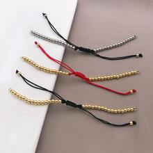 1 pieza Pulsera de cordón trenzado con cuentas de bola chapadas en cobre dorado, base de pulsera con nudo deslizante ajustable para hacer joyas DIY con dijes - Multicolor - Ver 6