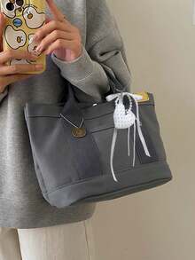 New High-End Canvas Tote Bag For Women, Lunch Bag, Casual Handbag - Grey - View 4