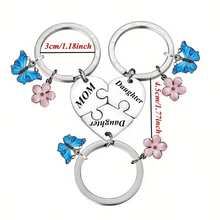 3pcs/Set Daughter & Mom Heart-Shaped Sister Family Keychain Set, Key Ring Gift - Baby Pink - View 2