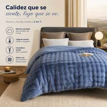 Flannel And 3D Plush Duvet Cover 160x220 Cm, Multifunctional Blanket With Zipper And Faux Rabbit Fur Texture, Soft And Warm Bedding - Blue - View 2