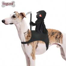 Grim Reaper Rider Dog Halloween Costume, Funny Pet Cosplay Outfit With Scythe, Spooky Ride-On Dress Up Apparel For Dogs Cats Puppy Halloween Party Gift - Black - View 6