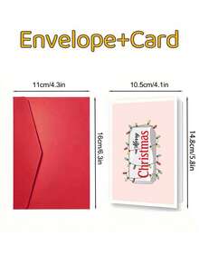 1pc Cute Pink Soda Can Christmas Card, Colorful String Lights Merry Christmas Greeting Card, Festive Xmas Gift Card For Family Friends, Blank Inside With Envelope - Multicolor - View 4
