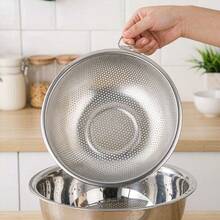 1/3pcs Stainless Steel Multi-Purpose Kitchen Single Handle Colander, Multi-Function Fruit And Vegetable Strainer, Food Filter Basket Drainer, Practical Home Cookware Accessory, Used For Effectively Rinsing Rice, Vegetables And Grains, Suitable For Home Kitchen Fruit And Vegetable Washing And Storage. - Multiple Sizes - View 3