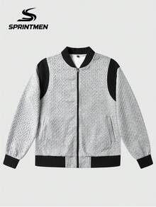 1pc Grey Contrast Baseball Collar Men's Sweatshirt, Men's Sweatshirt Jacket, Men's Long Sleeve Sweatshirt With Black Ribbed Shoulder Patchwork Design, Sporty Casual Style, Suitable For Campus, Commuting, Shopping, Afternoon Tea Gathering, Office - Grey - View 6