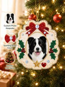 Custom Photo Pet Pearl Painting Kit, DIY 3D Diamond Art Ornament With Bows & Holly, Princess Castle Style Suncatcher Hanging Decor For Home Christmas Tree, Handmade Keepsake Craft Gift For Women Pet Lovers - Multicolor - View 2