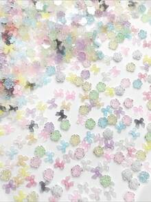 50pcs Mini Random Mixed Jelly Bow Pearl Camellia Nail Art Charms, 3D Resin Candy Color Ice Transparent Nail Rhinestones, Phone Case Hair Clip Earring Decoration Small Accessories - Multicolor - View 1