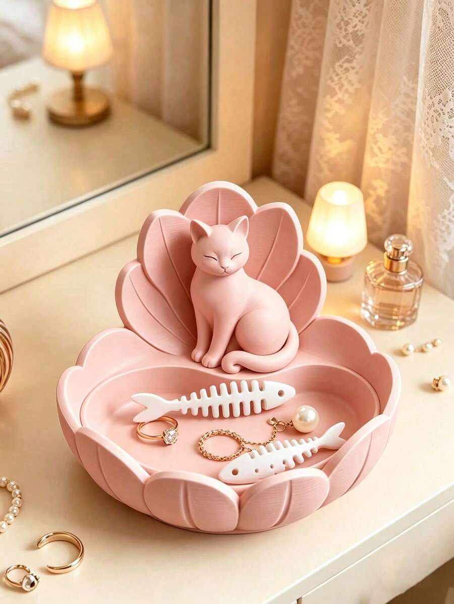 Cat Tray & Fish Bone Storage Rack Set, Desktop Organizer For Jewelry, Keys, Wireless Earbuds And Stationery, Decorative Storage For Living Room, Entryway, Vanity And Desk, Birthday, Anniversary And Holiday Gift For Yourself Or Friends, Mother's Day Gift, Practical Organizer To Declutter Desktop, Back To School Dorm Organization, Best Friend Gift Exchange And Year-End Thank You Gift - Multicolor - View 1