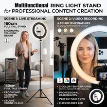 Borriig 160cm Extendable Tripod 10 Inch Adjustable Ring LED Light, With 3 Color Temperature Adjustable Live Streaming / Makeup / Photography / Beauty Lighting - 160cm Tripod Set - View 3