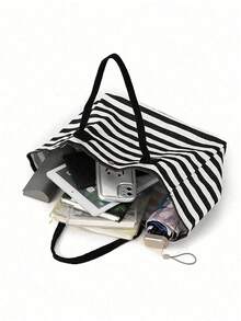 Large-Capacity, Retro-Style Tote Bag Featuring Stripes And Cute Letter Prints-Perfect For Women And An Excellent Gift Choice. - Multicolor - View 9