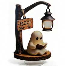 Acrylic Flat Halloween Ghost Reading Book Figurine, Vintage Style Home Decor Ornament For Halloween Tabletop Decoration, Holiday Gift Display, Social Media Aesthetic Content - 1PC - View 6