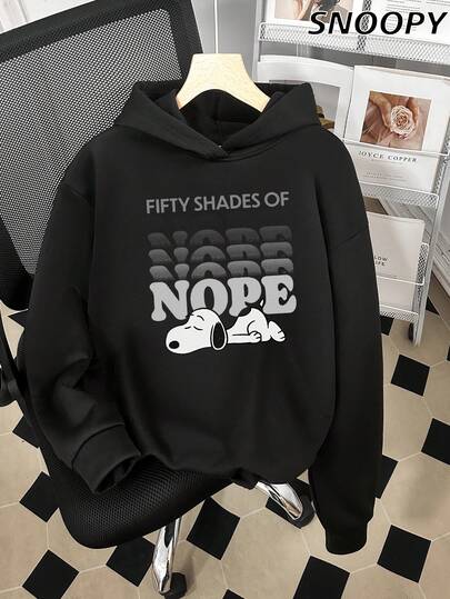 Sweatshirt com capuz para mulher de outono e inverno, estampa Snoopy FIFTY SHADES OF NOPE, fofa, com forro polar e manga comprida