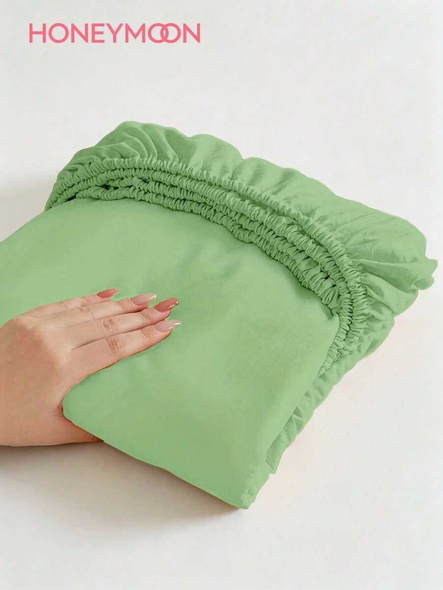 HONEYMOON 1pc Solid Color Soft Fitted Sheet 100% Polyester Fabric Lightweight Cloud-Like Touch Bedding Mattress Cover, Suitable For 9-12 Inch Depth Mattress, Soft Breathable Machine Washable, Shrink-Resistant, Fade-Resistant, All Season, Different Sizes Suitable For Home And Dorm, Back To School Dorm Essential, Light Green - Pastel Green - View 1