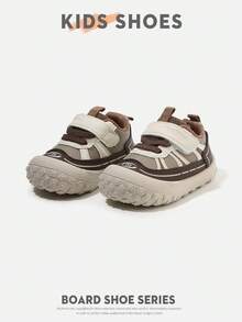 1 Pair Infant Toddler Colorblock Patchwork Hook & Loop Closed Toe Flat Casual Sneakers For Daily Wear [Select By Actual Cm Inner Length] - Khaki - View 3