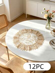 2/4/6/12/24PC Luxury Hollow Lace Round Placemats, Floral Embroidered Table Mats, Suitable For Home Dining Table, Wedding, Theme Festival Decoration - milk coffee color - View 17