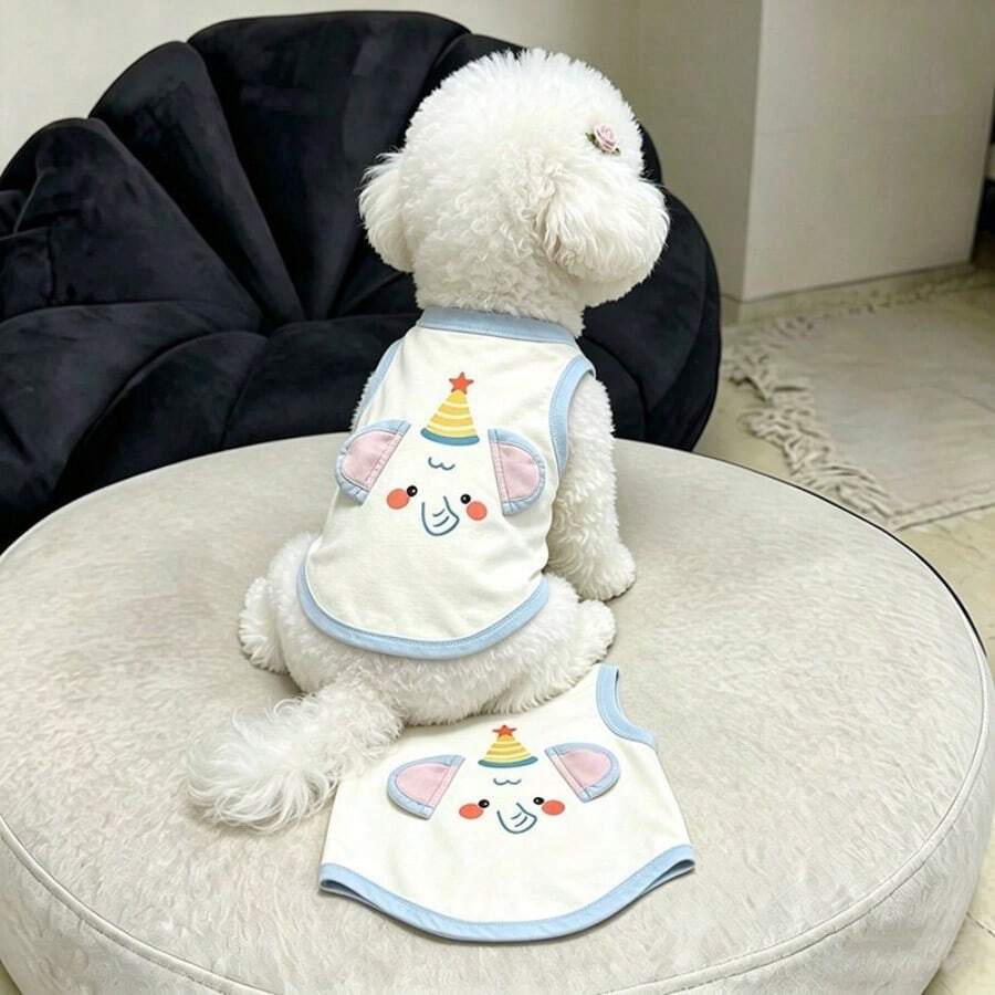 1PC Cute Pet Tank Top Soft Breathable Dog/Cat Cartoon 3D Elephant Ear Sleeveless T-Shirt Suitable For Spring And Summer Teddy Poodle And Other Small And Medium Sized Pet Clothes - White - View 1